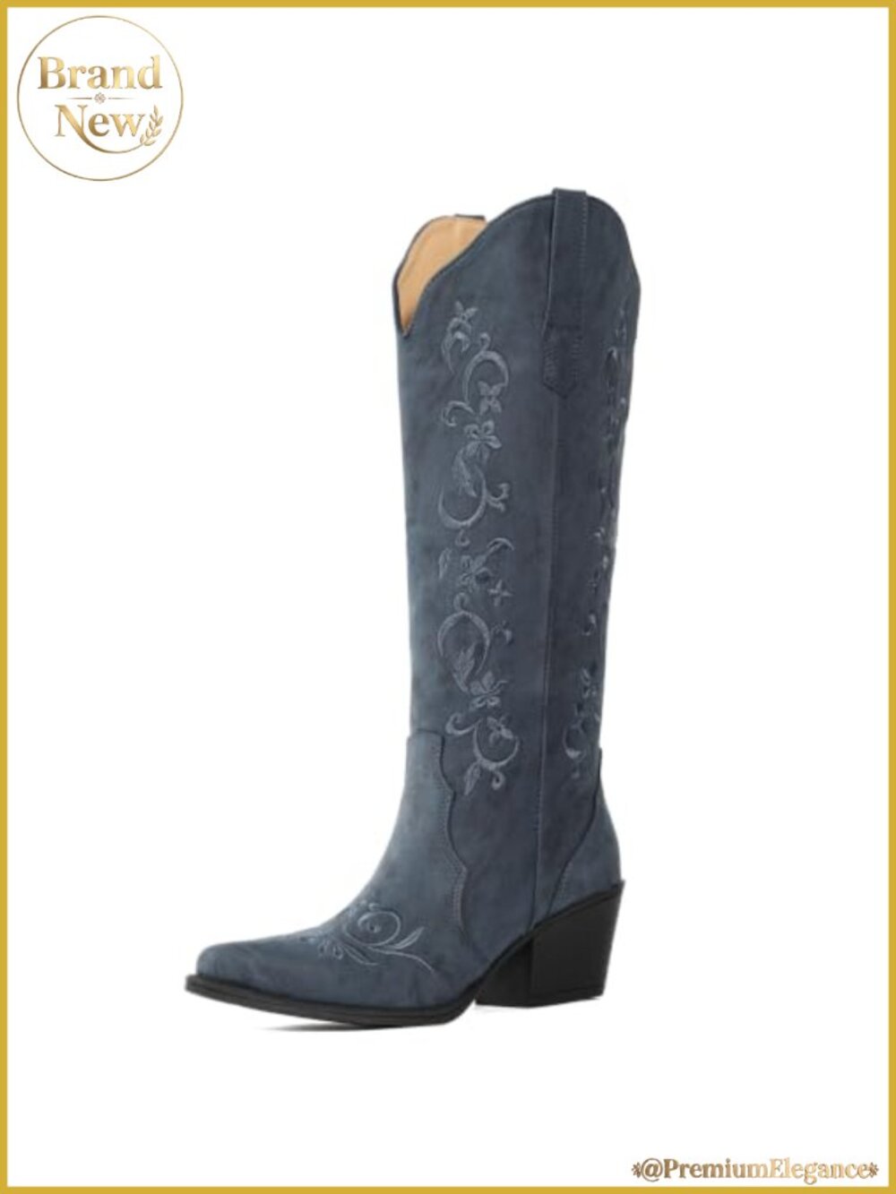 IUV Cowboy Boots Knee High Snip Toe Faux Leather Pull-On Western
